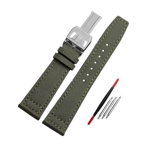 ApuaVireo&Co Nylon + Leder Armband 20mm 21mm 22mm Canvas Uhr Armband Herrenuhr Zubehör(Green Silver Buckle,20mm) von ApuaVireo&Co