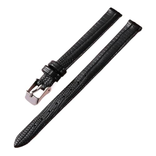 ApuaVireo&Co Schmales Uhrenarmband aus Leder mit Eidechsenprägung for Damen, 8 mm, 10 mm, 12 mm, 14 mm, 16 mm(Black/silver,10mm) von ApuaVireo&Co