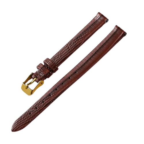 ApuaVireo&Co Schmales Uhrenarmband aus Leder mit Eidechsenprägung for Damen, 8 mm, 10 mm, 12 mm, 14 mm, 16 mm(Brown gold,14 mm) von ApuaVireo&Co