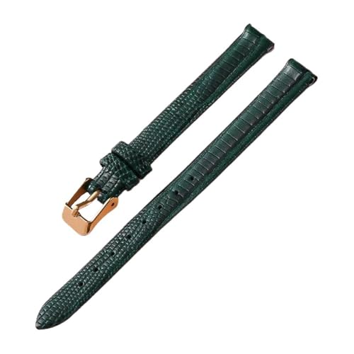 ApuaVireo&Co Schmales Uhrenarmband aus Leder mit Eidechsenprägung for Damen, 8 mm, 10 mm, 12 mm, 14 mm, 16 mm(Green Rose,16 mm) von ApuaVireo&Co