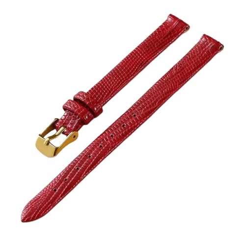 ApuaVireo&Co Schmales Uhrenarmband aus Leder mit Eidechsenprägung for Damen, 8 mm, 10 mm, 12 mm, 14 mm, 16 mm(Red/gold,16 mm) von ApuaVireo&Co