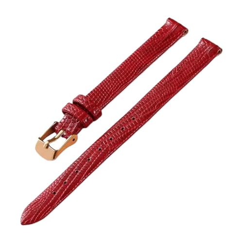 ApuaVireo&Co Schmales Uhrenarmband aus Leder mit Eidechsenprägung for Damen, 8 mm, 10 mm, 12 mm, 14 mm, 16 mm(Red-Rose,10mm) von ApuaVireo&Co