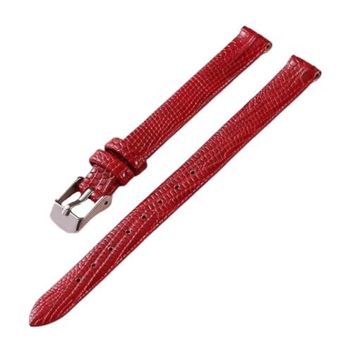 ApuaVireo&Co Schmales Uhrenarmband aus Leder mit Eidechsenprägung for Damen, 8 mm, 10 mm, 12 mm, 14 mm, 16 mm(Red silver,16 mm) von ApuaVireo&Co
