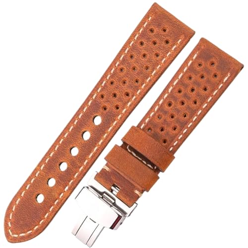 ApuaVireo&Co Uhrenarmbänder aus echtem Leder, atmungsaktive Bänder, 20–22 mm Uhrenarmband mit Faltschließe(22mm) von ApuaVireo&Co
