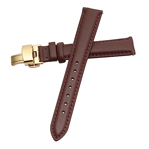 ApuaVireo&Co Uhrenarmbänder aus echtem Leder mit Schmetterlingsverschluss, Ersatzarmband for Herren und Damen, Lederarmband mit Schnellverschluss(Brown-Gold-B1,16 mm) von ApuaVireo&Co