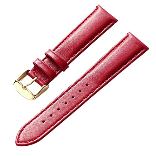 ApuaVireo&Co Uhrenarmband aus echtem Leder for Damen und Herren, 14–24 mm, weiches und bequemes Ersatzarmband, Rot, Braun, Blau(Red gold,18 mm) von ApuaVireo&Co