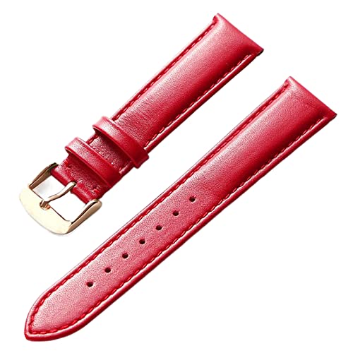 ApuaVireo&Co Uhrenarmband aus echtem Leder for Damen und Herren, 14–24 mm, weiches und bequemes Ersatzarmband, Rot, Braun, Blau(Red-rose,21 mm) von ApuaVireo&Co