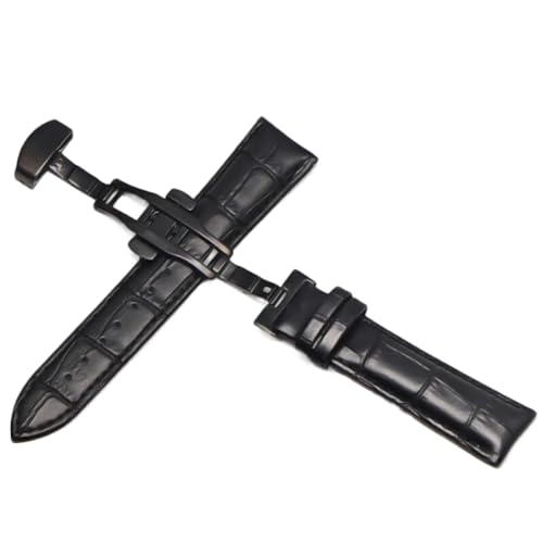 ApuaVireo&Co Uhrenarmband aus schwarzem Leder, 18 mm, 20 mm, 22 mm, 24 mm, Faltschließe(Black Black,16mm) von ApuaVireo&Co