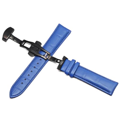 ApuaVireo&Co Uhrenarmband aus schwarzem Leder, 18 mm, 20 mm, 22 mm, 24 mm, Faltschließe(Blue black,22 mm) von ApuaVireo&Co