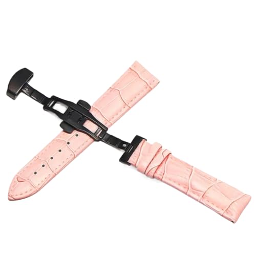 ApuaVireo&Co Uhrenarmband aus schwarzem Leder, 18 mm, 20 mm, 22 mm, 24 mm, Faltschließe(Pink/black,14mm) von ApuaVireo&Co
