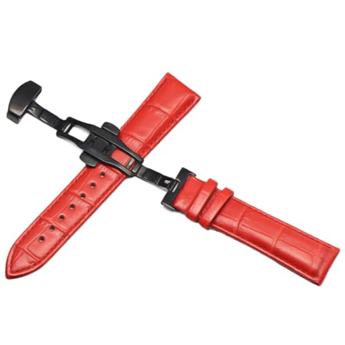 ApuaVireo&Co Uhrenarmband aus schwarzem Leder, 18 mm, 20 mm, 22 mm, 24 mm, Faltschließe(Red-black,21mm) von ApuaVireo&Co