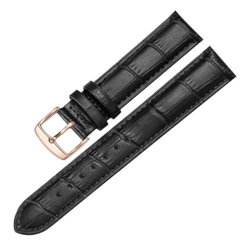 ApuaVireo&Co Universelles Ersatz-Lederarmband for 12–22 mm Uhrenarmbänder(Black/rose gold,19mm) von ApuaVireo&Co