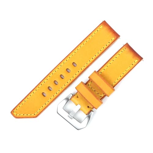 ApuaVireo&Co Vintage Leder Gelb Armband 20mm 22mm 24mm 26mm Handgefertigtes Uhrenarmband Herrenuhr Zubehör(Yellow-Silver Buckle,20mm) von ApuaVireo&Co