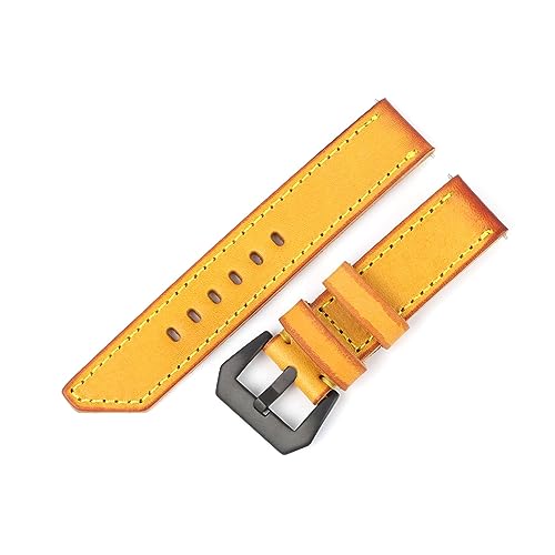ApuaVireo&Co Vintage Leder Gelb Uhrenarmband 20mm 22mm 24mm 26mm Handgefertigtes Uhrenarmband Herren Uhrenarmband(Yellow - Black Buckle,20 mm) von ApuaVireo&Co