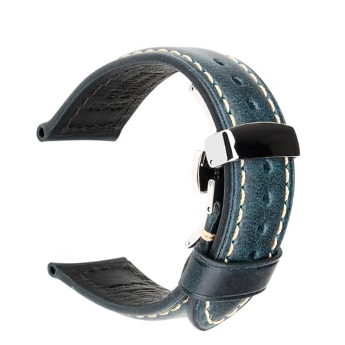 ApuaVireo&Co Vintage Ölwachs Leder Uhrenarmband 18mm 20mm 22mm 24mm Braun Schwarz Uhrenarmbänder(Blue S,19mm) von ApuaVireo&Co