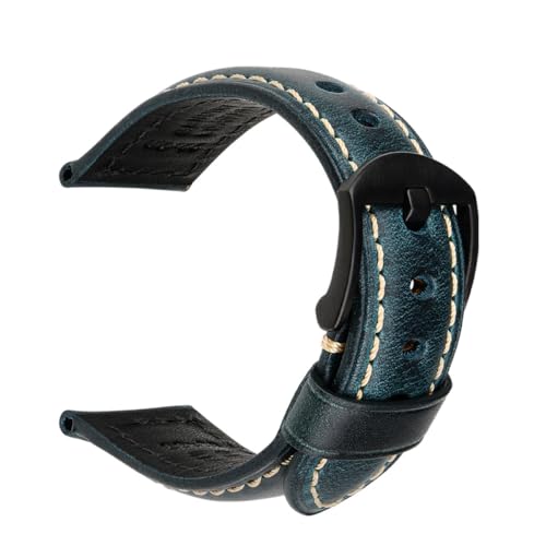 ApuaVireo&Co Vintage Ölwachs Leder Uhrenarmband 18mm 20mm 22mm 24mm Braun Schwarz Uhrenarmbänder(Blue b,20mm) von ApuaVireo&Co