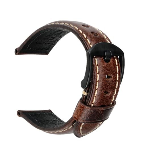 ApuaVireo&Co Vintage Ölwachs Leder Uhrenarmband 18mm 20mm 22mm 24mm Braun Schwarz Uhrenarmbänder(Dark Brown B,19mm) von ApuaVireo&Co