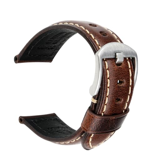 ApuaVireo&Co Vintage Ölwachs Leder Uhrenarmband 18mm 20mm 22mm 24mm Braun Schwarz Uhrenarmbänder(Dark Brown S,24mm) von ApuaVireo&Co