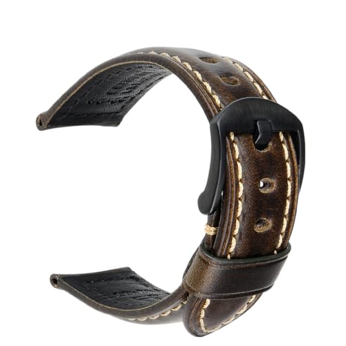 ApuaVireo&Co Vintage Ölwachs Leder Uhrenarmband 18mm 20mm 22mm 24mm Braun Schwarz Uhrenarmbänder(Green B,19mm) von ApuaVireo&Co