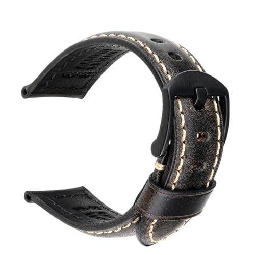 ApuaVireo&Co Vintage Ölwachs Leder Uhrenarmband 18mm 20mm 22mm 24mm Braun Schwarz Uhrenarmbänder(Light Black B,24mm) von ApuaVireo&Co