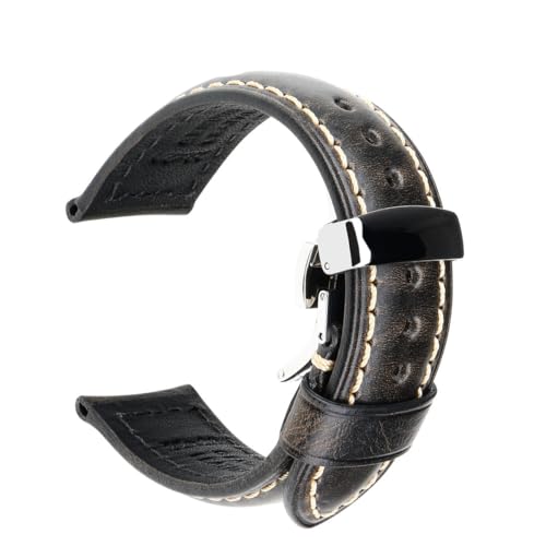 ApuaVireo&Co Vintage Ölwachs Leder Uhrenarmband 18mm 20mm 22mm 24mm Braun Schwarz Uhrenarmbänder(Light Black S,22mm) von ApuaVireo&Co