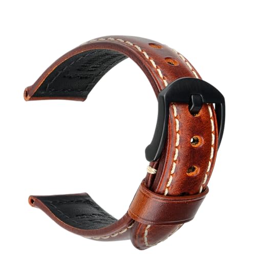 ApuaVireo&Co Vintage Ölwachs Leder Uhrenarmband 18mm 20mm 22mm 24mm Braun Schwarz Uhrenarmbänder(Light Brown B,22mm) von ApuaVireo&Co