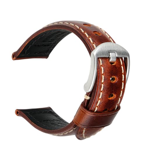 ApuaVireo&Co Vintage Ölwachs Leder Uhrenarmband 18mm 20mm 22mm 24mm Braun Schwarz Uhrenarmbänder(Light Brown S,21mm) von ApuaVireo&Co