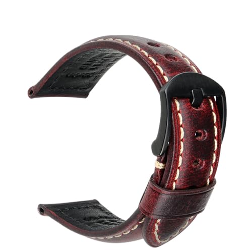 ApuaVireo&Co Vintage Ölwachs Leder Uhrenarmband 18mm 20mm 22mm 24mm Braun Schwarz Uhrenarmbänder(Red B,21mm) von ApuaVireo&Co
