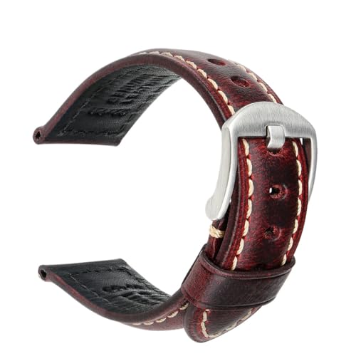 ApuaVireo&Co Vintage Ölwachs Leder Uhrenarmband 18mm 20mm 22mm 24mm Braun Schwarz Uhrenarmbänder(Red S,20mm) von ApuaVireo&Co