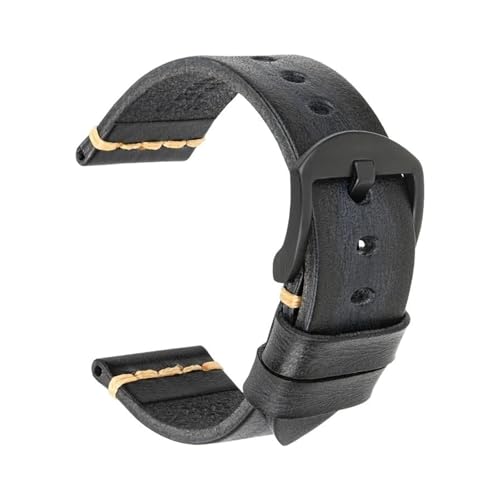 ApuaVireo&Co Vintage-Uhrenarmband aus Leder, 18 mm – 26 mm, Herren-Uhrenarmband for Herren, Uhrenzubehör(Ashblack Black,22mm) von ApuaVireo&Co