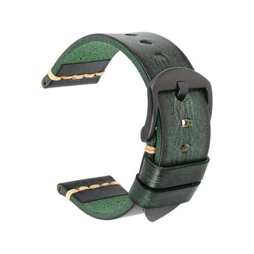 ApuaVireo&Co Vintage-Uhrenarmband aus Leder, 18 mm – 26 mm, Herren-Uhrenarmband for Herren, Uhrenzubehör(Green black,24mm) von ApuaVireo&Co