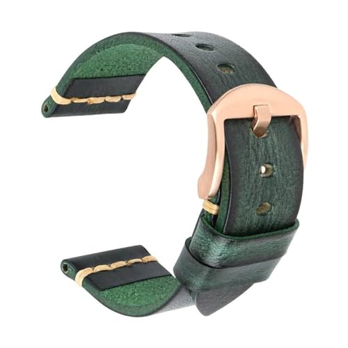 ApuaVireo&Co Vintage-Uhrenarmband aus Leder, 18 mm – 26 mm, Herren-Uhrenarmband for Herren, Uhrenzubehör(Green rose gold.,21mm) von ApuaVireo&Co