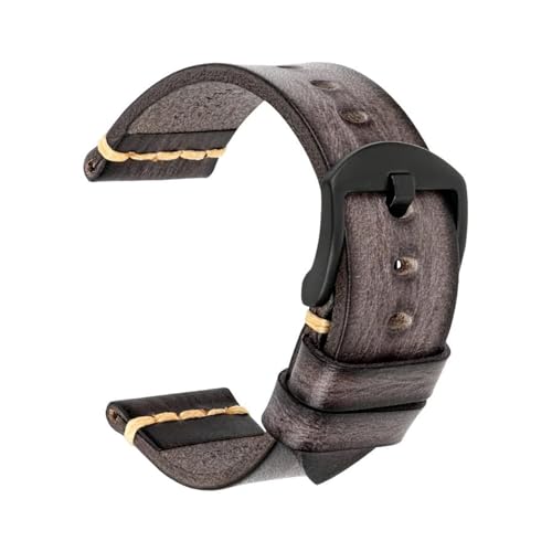 ApuaVireo&Co Vintage-Uhrenarmband aus Leder, 18 mm – 26 mm, Herren-Uhrenarmband for Herren, Uhrenzubehör(Grey black,21mm) von ApuaVireo&Co