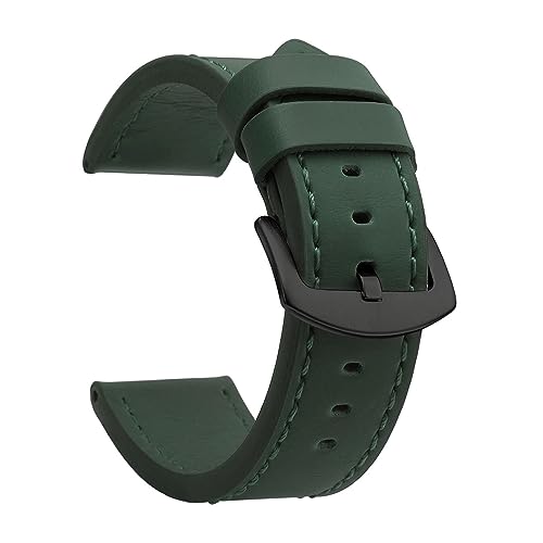 ApuaVireo&Co Vintage-Uhrenarmband aus Leder mit Edelstahlschnalle, Schnellverschluss-Ersatzarmband for Damen und Herren(Army Green Black,24 mm) von ApuaVireo&Co