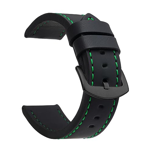 ApuaVireo&Co Vintage-Uhrenarmband aus Leder mit Edelstahlschnalle, Schnellverschluss-Ersatzarmband for Damen und Herren(Black/Green,22 mm) von ApuaVireo&Co