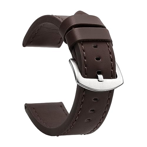 ApuaVireo&Co Vintage-Uhrenarmband aus Leder mit Edelstahlschnalle, Schnellverschluss-Ersatzarmband for Damen und Herren(Dark Brown Silver,20 mm) von ApuaVireo&Co