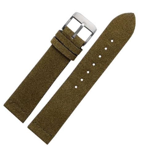 ApuaVireo&Co Wildleder-Rindslederarmband 16 mm 18 mm 20 mm 22 mm Echtleder-Uhrenarmband Vintage-Armband Zubehör(Army Green Black,20 mm) von ApuaVireo&Co