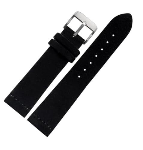 ApuaVireo&Co Wildleder-Rindslederarmband 16 mm 18 mm 20 mm 22 mm Echtleder-Uhrenarmband Vintage-Armband Zubehör(Black Black,16 mm) von ApuaVireo&Co