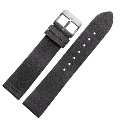 ApuaVireo&Co Wildleder-Rindslederarmband 16 mm 18 mm 20 mm 22 mm Echtleder-Uhrenarmband Vintage-Armband Zubehör(Gray black,22 mm) von ApuaVireo&Co