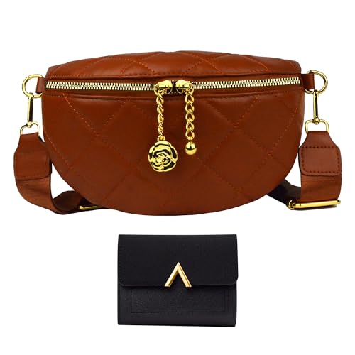 Aqkwf 2er-Pack Umhängetasche Damen Mit Geldbörse Damen, Crossbody Bag Damen aus PU Leder, Kleine Umhängetasche Damen Verstellbarem/Abnehmbarem Riemen (Diamantbraun) von Aqkwf