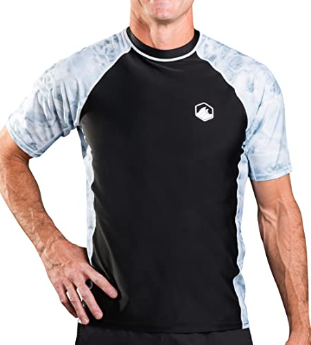 Aqua Design Herren Kurzarm Rashguard Shirt: Surf Swim Rashguard Shirts, Weiß / Schwarz, 6X-large von Aqua Design