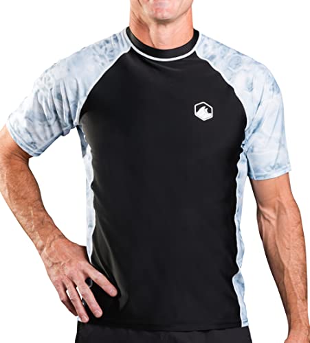 Aqua Design Herren Kurzarm Rashguard Shirt: Surf Swim Rashguard Shirts, Weiß / Schwarz, XXX-Large von Aqua Design