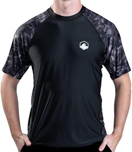 Aqua Design Mens Short Sleeve Rash Guard Shirt: Surf Swim Rashguard Shirts: Black Water/Black: Size 5XL von Aqua Design