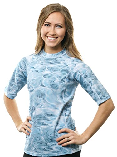 Aqua Design Rashguard Schwimm-Shirts für Damen, LSF 50+, kurzärmelig, Rashguard Shirt - Blau - Large von Aqua Design