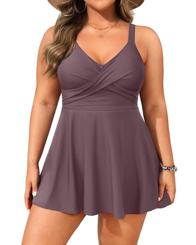 Aqua Eve Badekleid in Übergröße – zweiteiliger Tankini-Badeanzug, Bauchkontrolle, Badeanzug mit Shorts 2025, kaffeebraun, 22 Plus von Aqua Eve