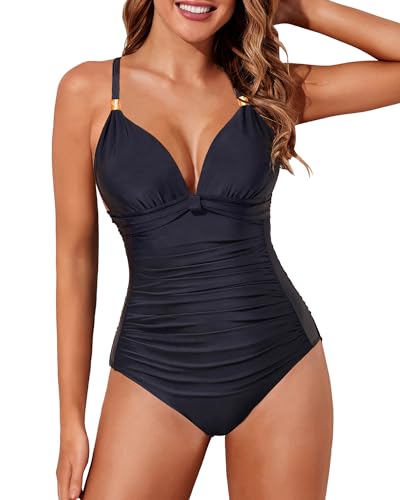 Aqua Eve Bauchkontrolle Badeanzüge für Frauen Einteiler Badeanzug Push Up Schlankheits Bademode, Schwarz, XL von Aqua Eve