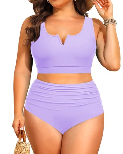 Aqua Eve Damen-Bikini, Übergröße, hohe Taille, zweiteiliger Badeanzug, Bauchkontrolle, V-Draht, 2025 Bademode, Lavendel, 22 Plus Aqua Eve Damen-Bikini, Übergröße, hohe Taille, zweiteiliger Badeanzug, Bauchkontrolle, V-Draht, 2025 Bademode, Lavendel, 22 Plus von Aqua Eve