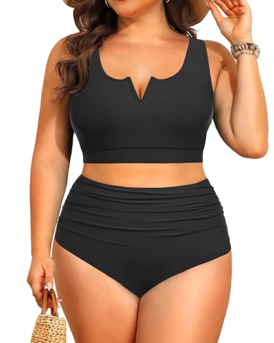 Aqua Eve Damen-Bikini, Übergröße, hohe Taille, zweiteiliger Badeanzug, Bauchkontrolle, V-Draht, 2025 Bademode, Schwarz, 22 Plus Aqua Eve Damen-Bikini, Übergröße, hohe Taille, zweiteiliger Badeanzug, Bauchkontrolle, V-Draht, 2025 Bademode, Schwarz, 22 Plus von Aqua Eve