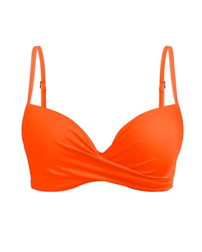 Aqua Eve Damen-Bikinioberteil mit Bügel, Push-Up-Badeoberteil, gepolsterter BH, nur Oberteil, Orange/Abendrot im Zickzackmuster (Sunset Chevron), Large von Aqua Eve