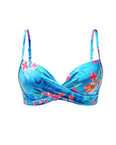 Aqua Eve Damen-Bikinioberteil mit Bügel, Push-Up-Badeoberteil, gepolsterter BH, nur Oberteil, blaue blume, Large von Aqua Eve